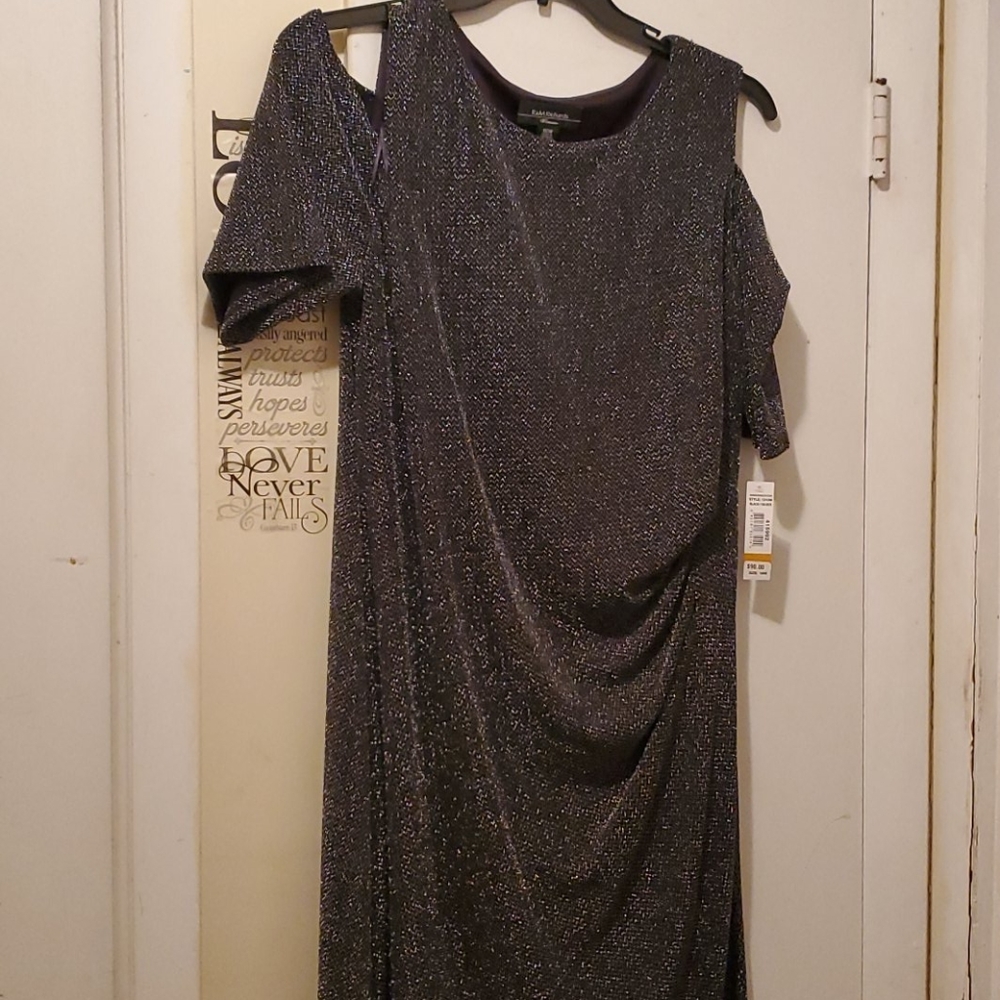 Women's Black and Silver Cold Shoulder Dress